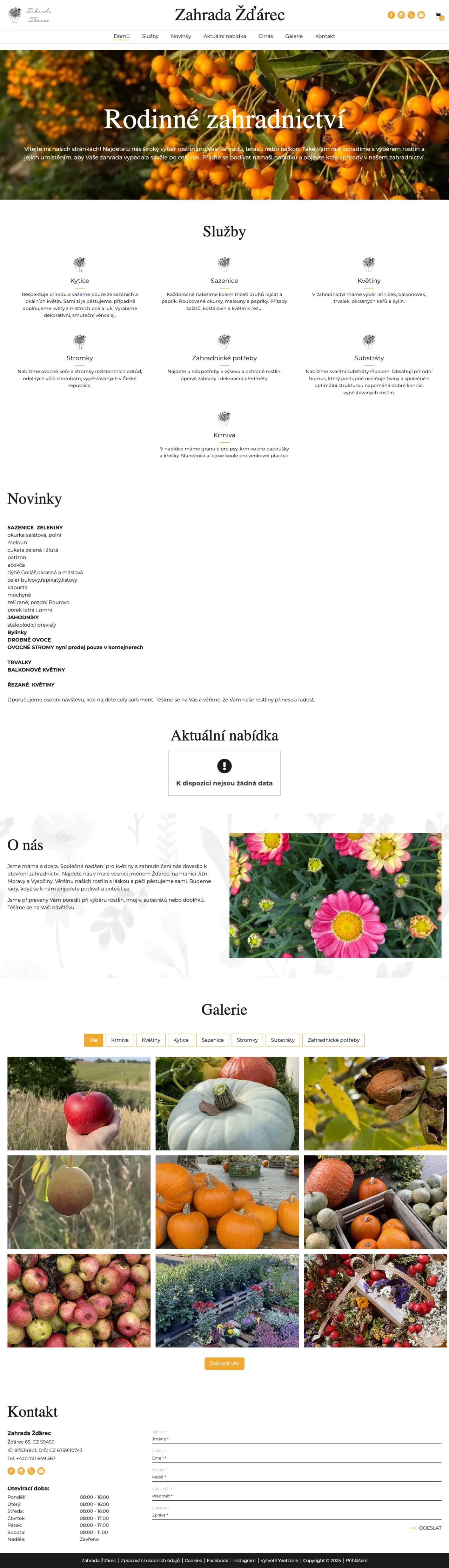 Zahrada Žďárec náhled webu