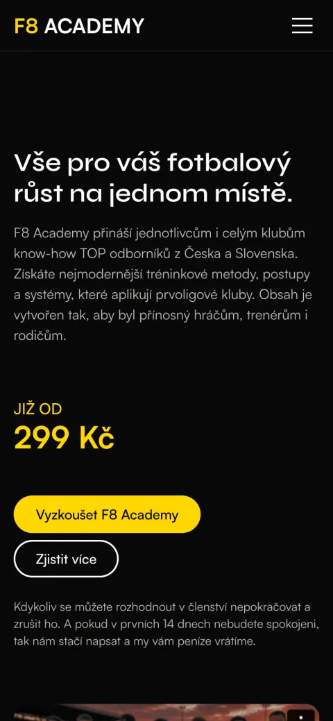 F8 Academy mobilní zobrazení