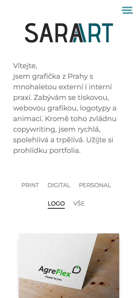 SarArt mobilní zobrazení